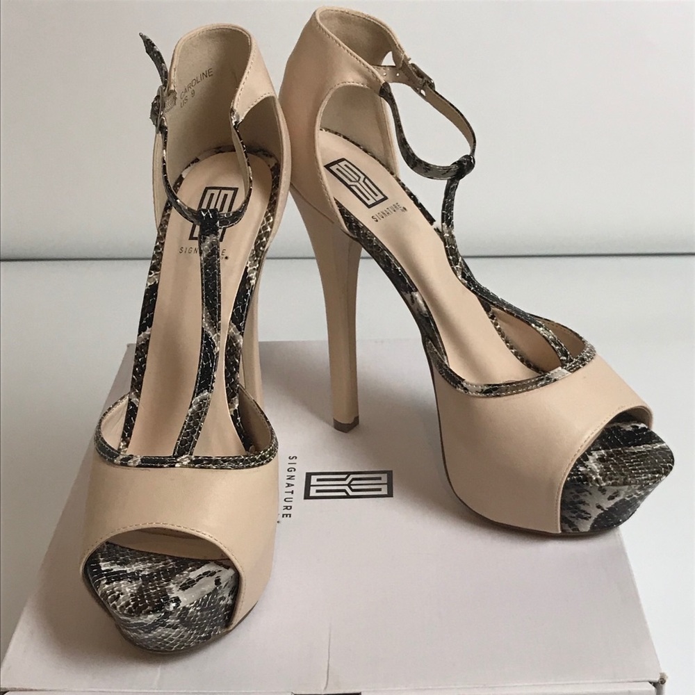 Nude High Heels with Snakeskin trim